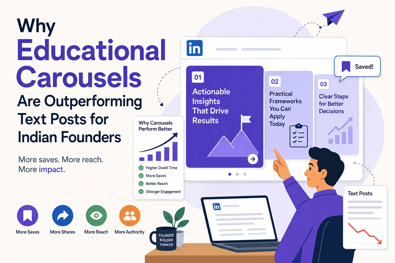 Why Educational Carousels are Outperforming Text Posts for Indian Founders